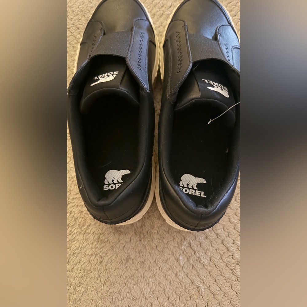 Sorel Black Leather Slip-On Shoes with Cream Sole - Picture 11 of 14